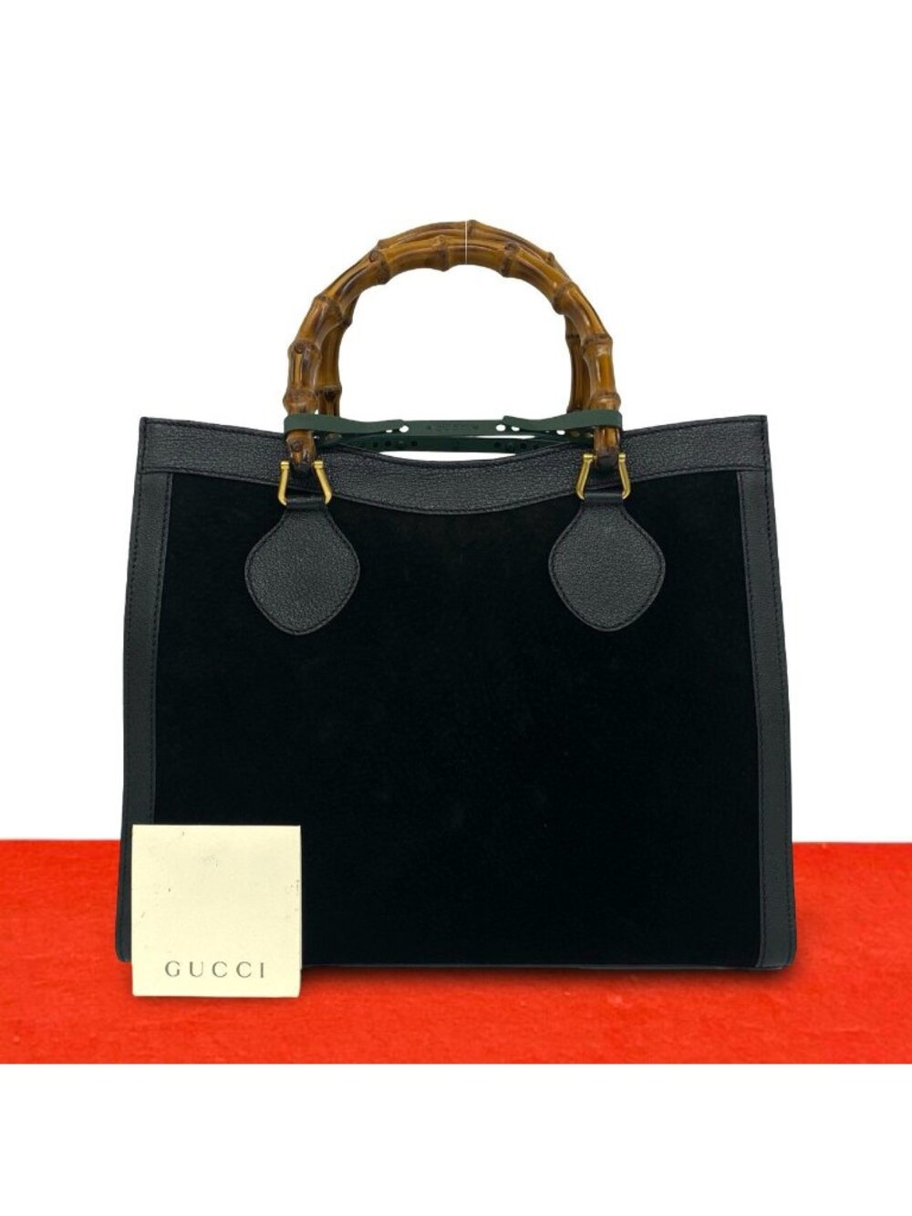 Gucci Vintage Bamboo Suede Leather Tote Bag Black